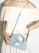 (Ash Blue)Mini Hobo Crossbody Bag-TENERA Handwoven Suede Collection - TENERA