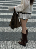 Large Suede Fringe Bucket Bag