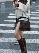 Mini Suede Shoulder Bag with Fringe