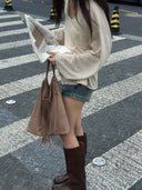 Large Suede Fringe Bucket Bag