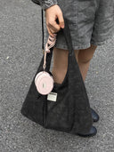 (Washed Black)Large Hobo Shoulder Bag-TENERA Velvet Collection - TENERA