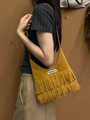 Mini Suede Shoulder Bag with Fringe